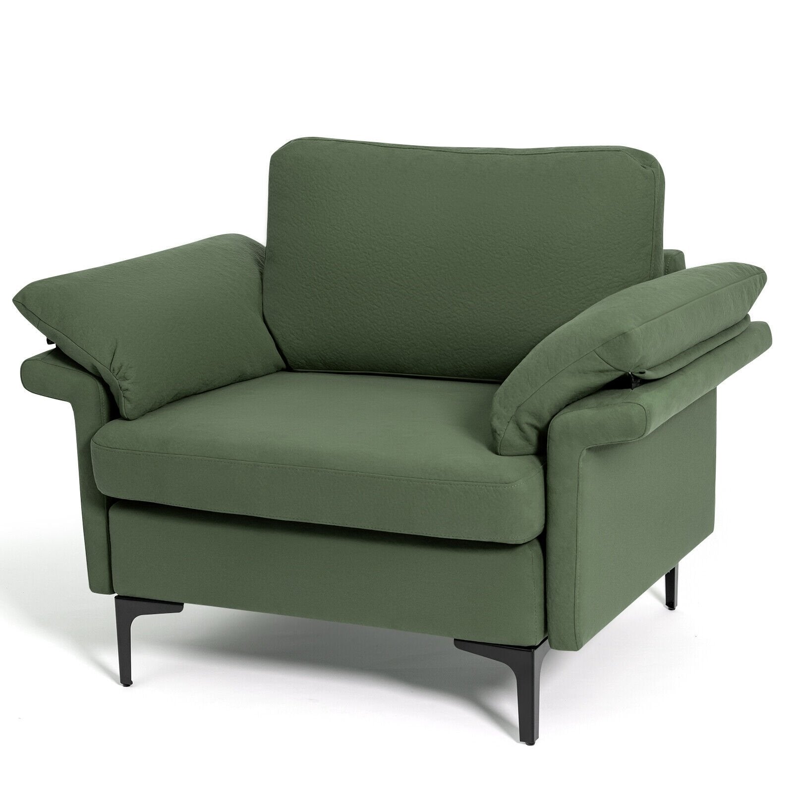 Modern Fabric Accent Armchair with Original Distributed Spring and Armrest Cushions, Army Green Sofas & Loveseats   at Gallery Canada