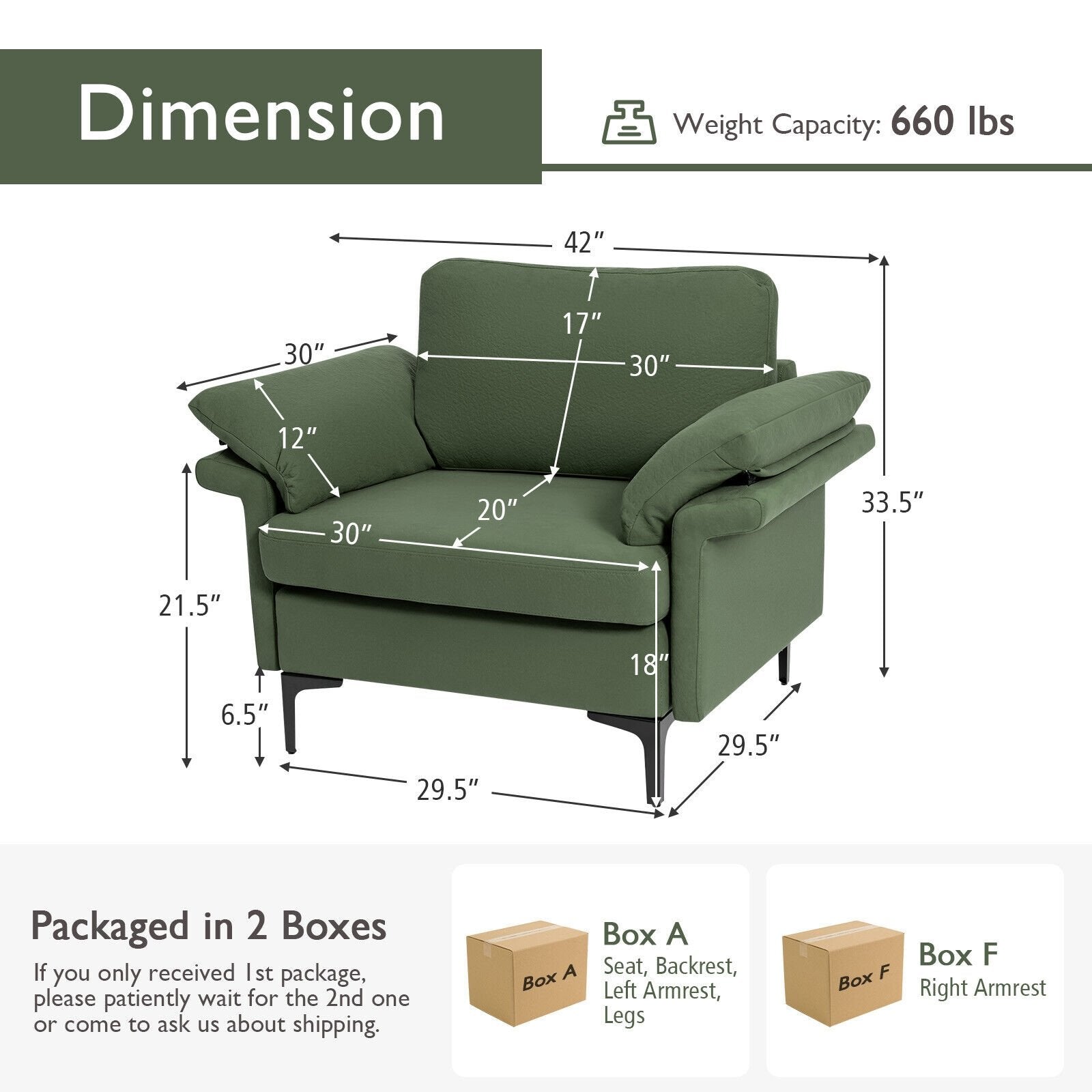 Modern Fabric Accent Armchair with Original Distributed Spring and Armrest Cushions, Army Green Sofas & Loveseats   at Gallery Canada