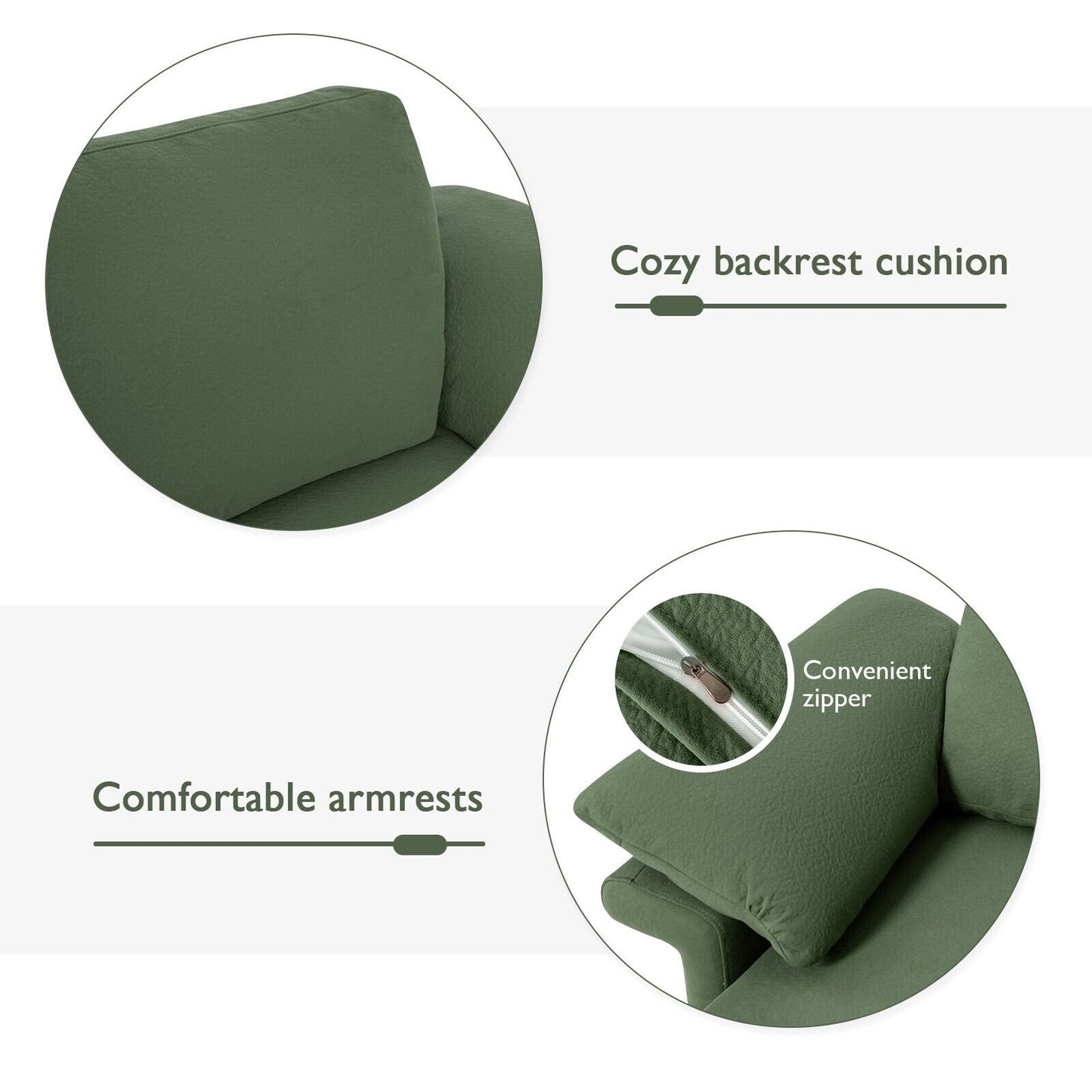 Modern Fabric Accent Armchair with Original Distributed Spring and Armrest Cushions, Army Green Sofas & Loveseats   at Gallery Canada