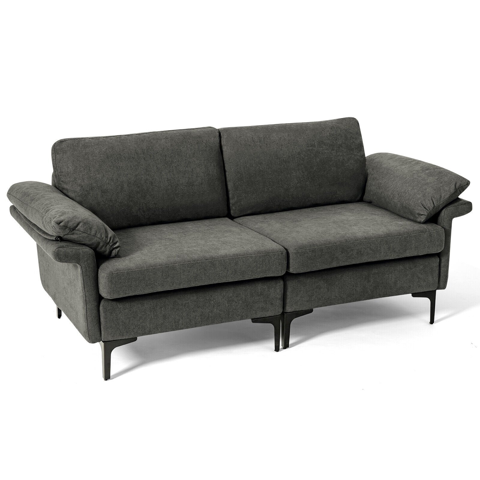 Modern Fabric Loveseat Sofa for with Metal Legs and Armrest Pillows, Gray Sofas & Loveseats   at Gallery Canada