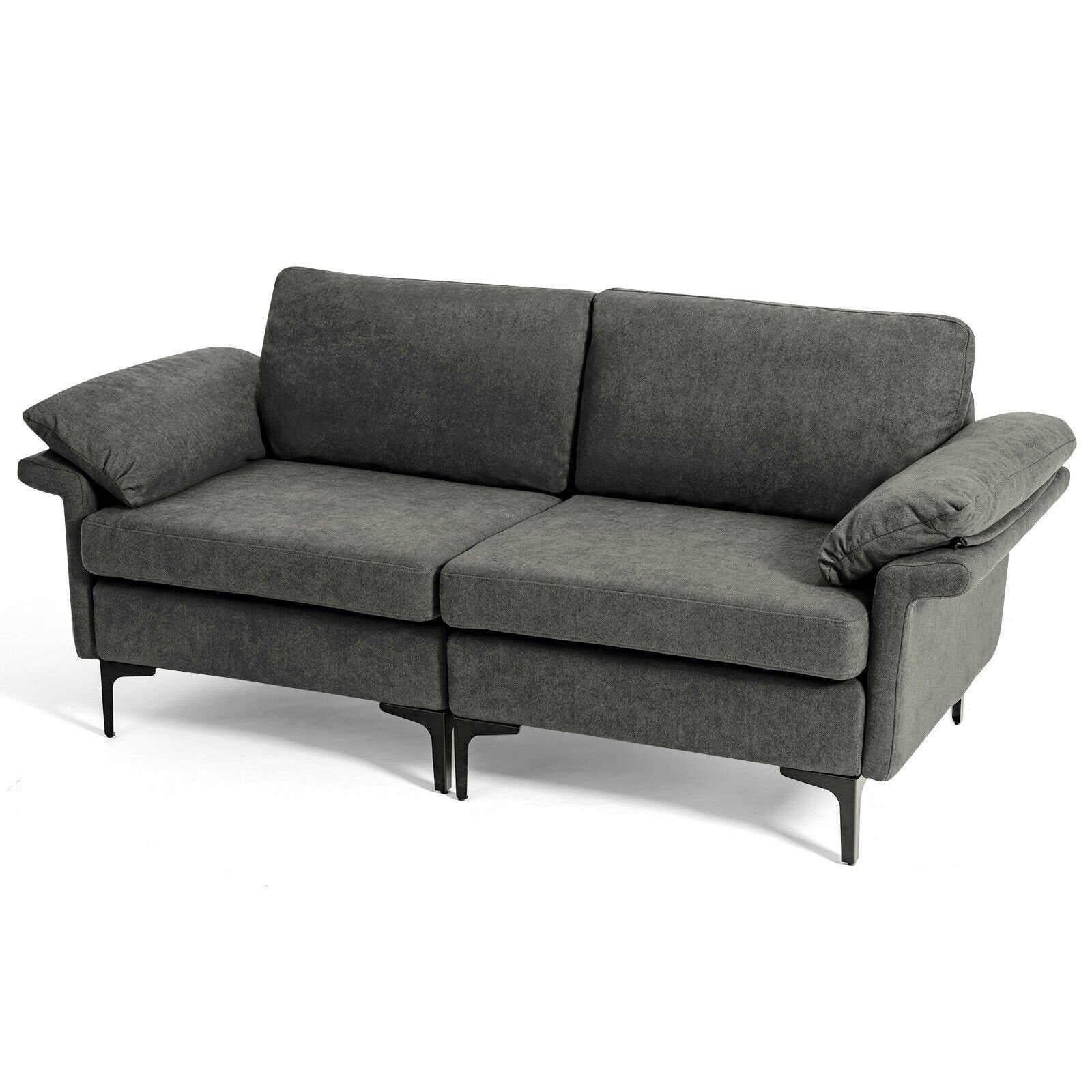 Modern Fabric Loveseat Sofa for with Metal Legs and Armrest Pillows, Gray Sofas & Loveseats   at Gallery Canada