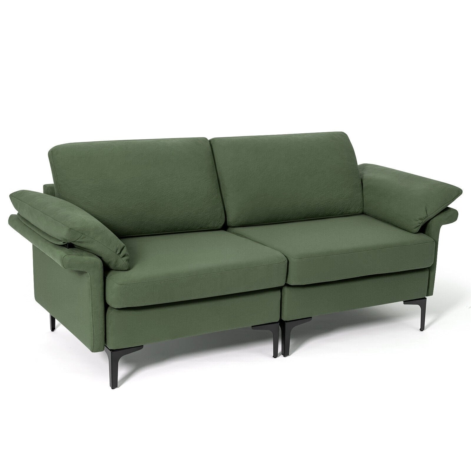 Modern Fabric Loveseat Sofa for with Metal Legs and Armrest Pillows, Army Green Sofas & Loveseats   at Gallery Canada