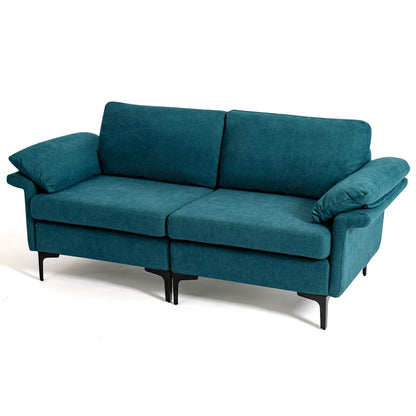 Modern Fabric Loveseat Sofa for with Metal Legs and Armrest Pillows, Peacock Blue Sofas & Loveseats   at Gallery Canada