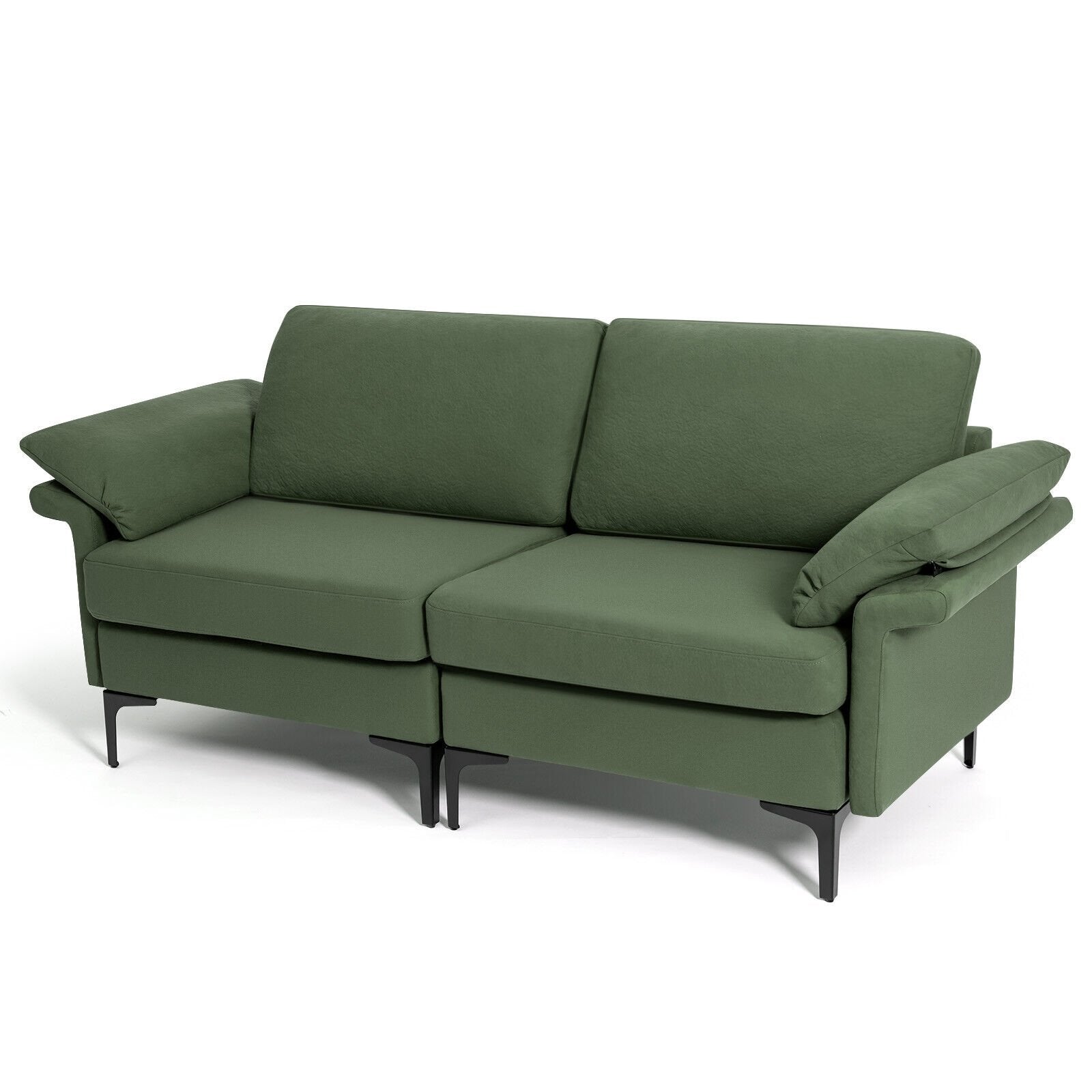 Modern Fabric Loveseat Sofa for with Metal Legs and Armrest Pillows, Army Green Sofas & Loveseats   at Gallery Canada