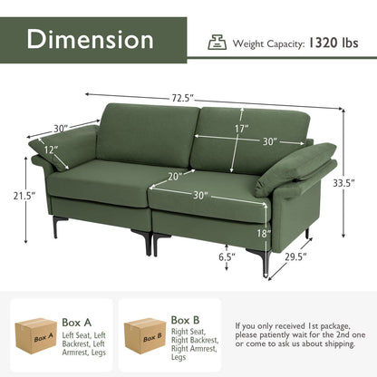 Modern Fabric Loveseat Sofa for with Metal Legs and Armrest Pillows, Army Green Sofas & Loveseats   at Gallery Canada