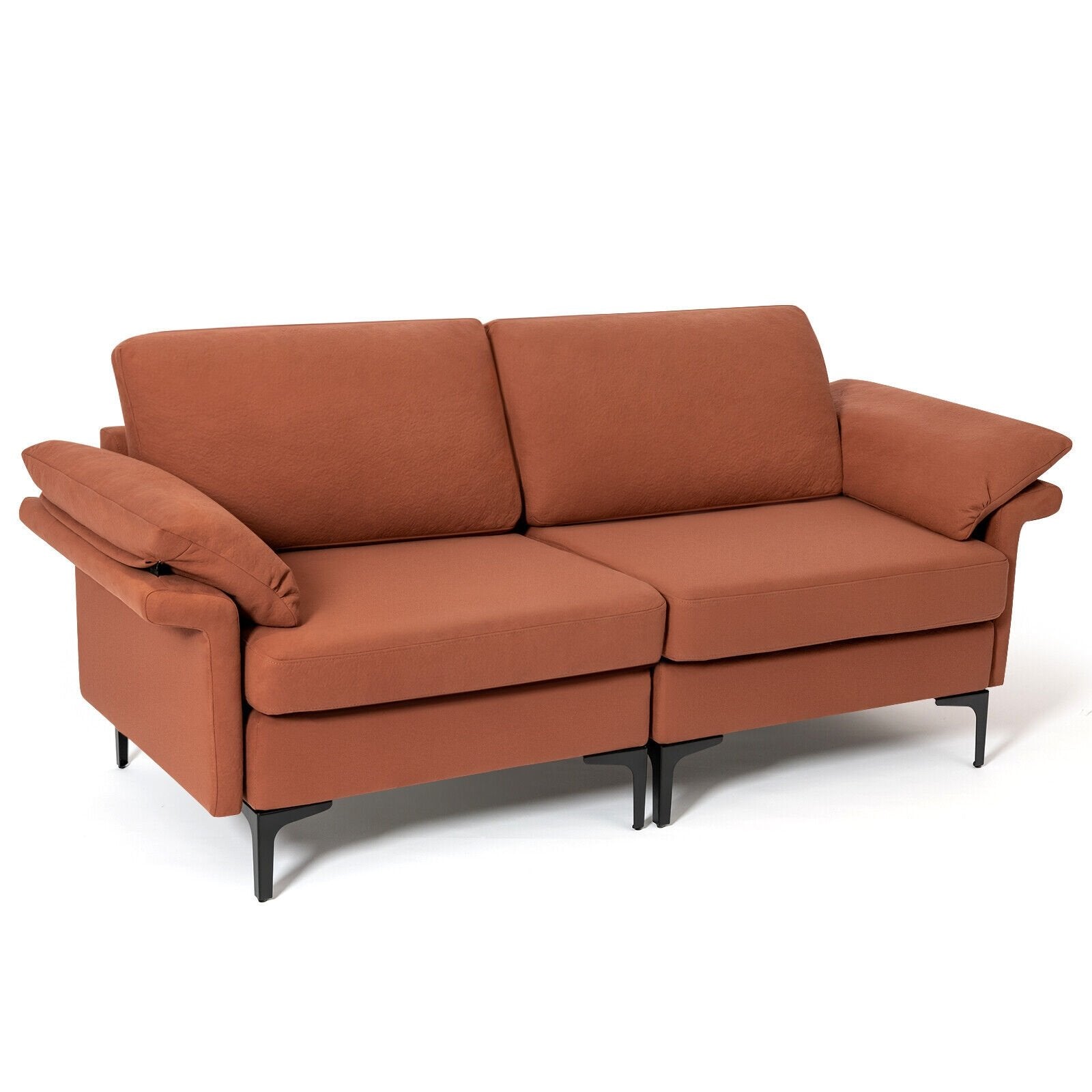 Modern Fabric Loveseat Sofa for with Metal Legs and Armrest Pillows-Rust Red, Rust Sofas & Loveseats   at Gallery Canada