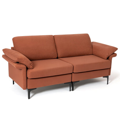 Modern Fabric Loveseat Sofa for with Metal Legs and Armrest Pillows-Rust Red, Rust Sofas & Loveseats   at Gallery Canada