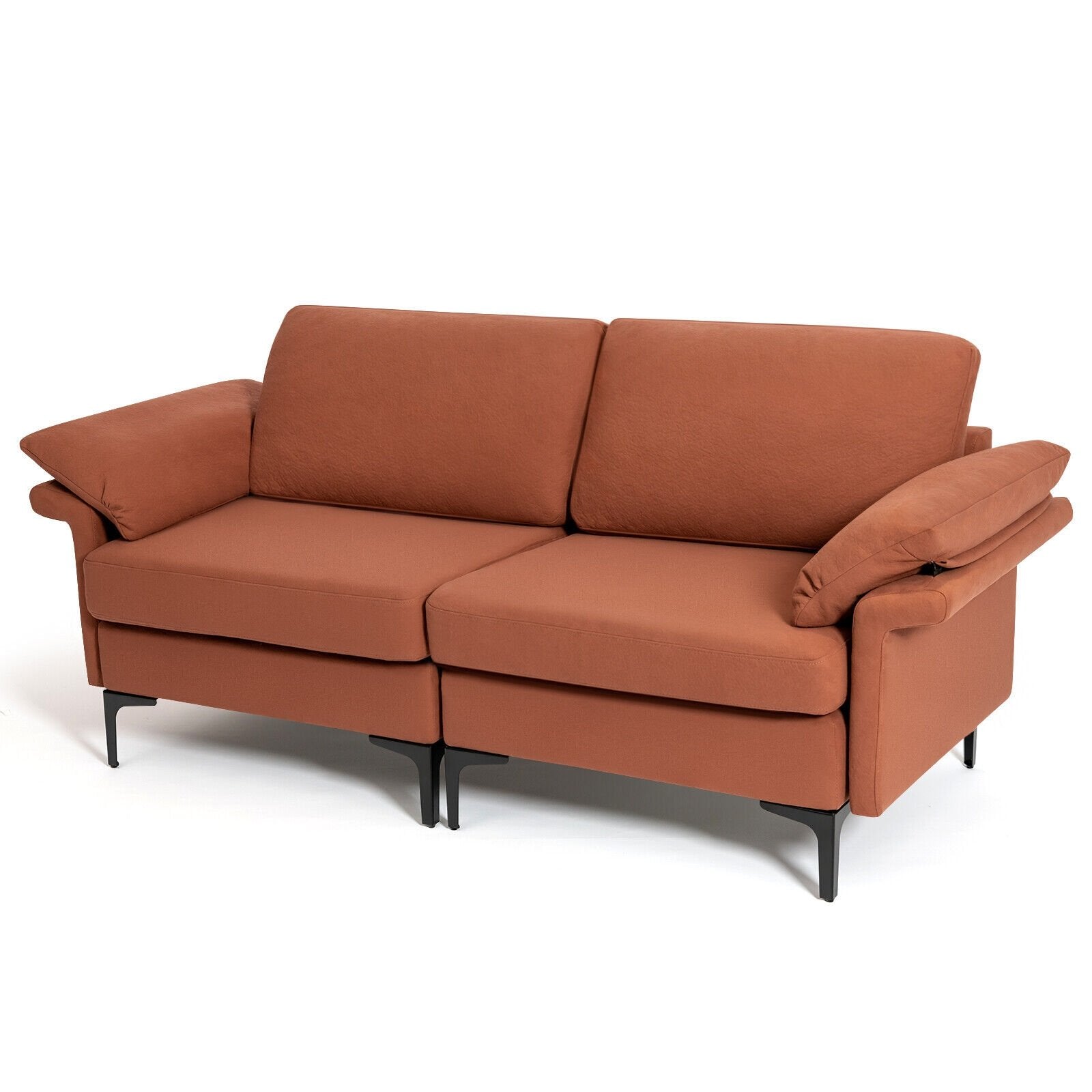 Modern Fabric Loveseat Sofa for with Metal Legs and Armrest Pillows-Rust Red, Rust Sofas & Loveseats   at Gallery Canada