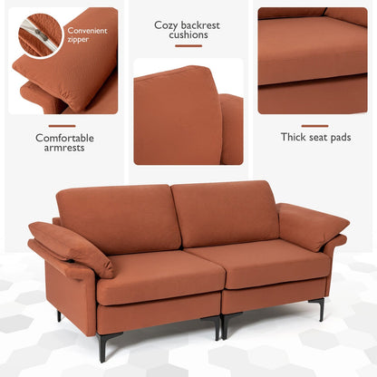 Modern Fabric Loveseat Sofa for with Metal Legs and Armrest Pillows-Rust Red, Rust Sofas & Loveseats   at Gallery Canada