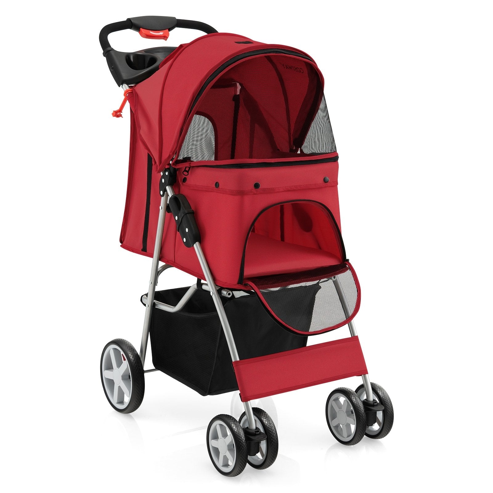 Folding Pet Stroller with Storage Basket and Adjustable Canopy, Red Dog Supplies   at Gallery Canada