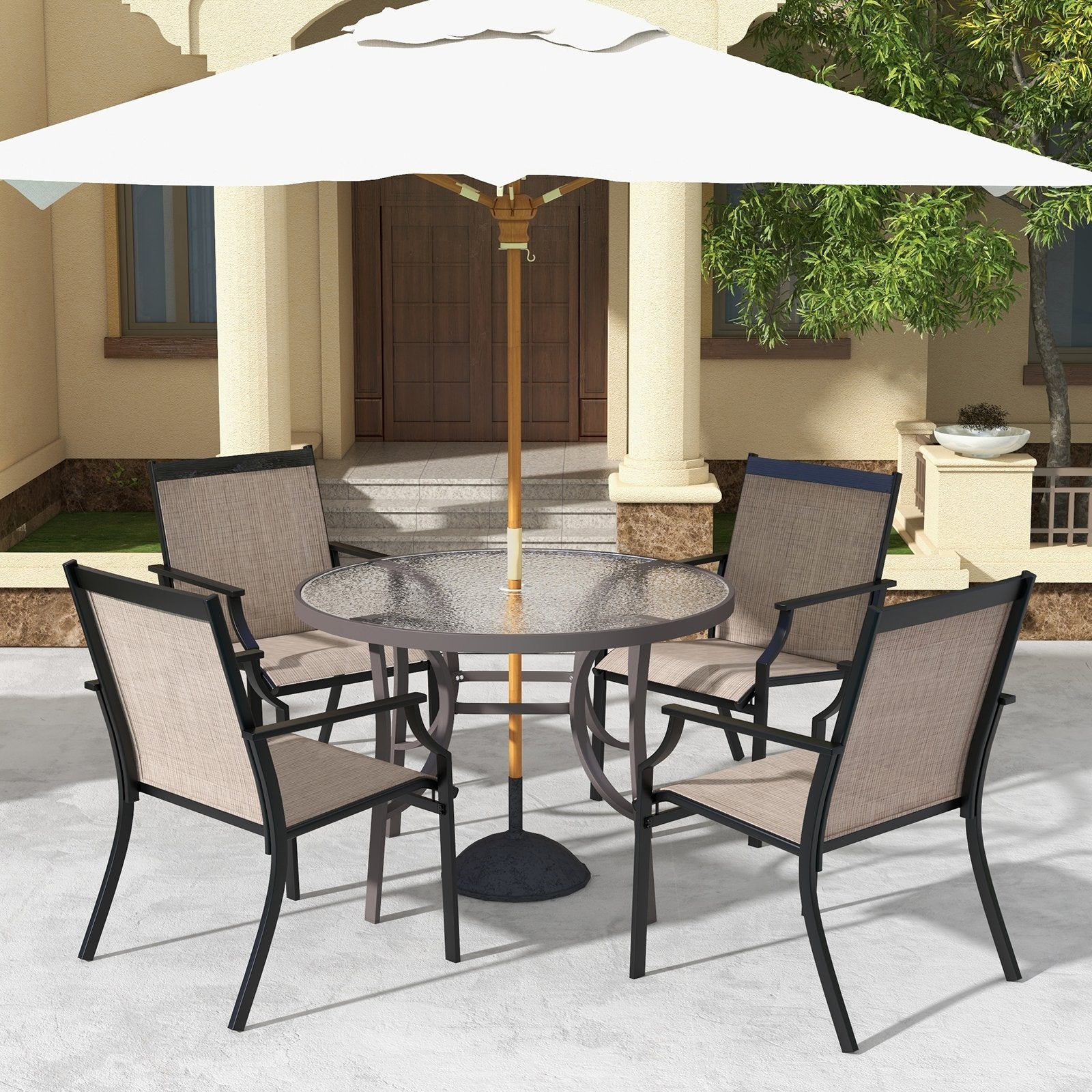 4 Piece Patio Dining Chairs Large Outdoor Chairs with Breathable Seat and Metal Frame, Coffee Patio Dining Chairs   at Gallery Canada