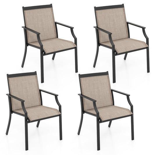 4 Piece Patio Dining Chairs Large Outdoor Chairs with Breathable Seat and Metal Frame, Coffee Patio Dining Chairs   at Gallery Canada