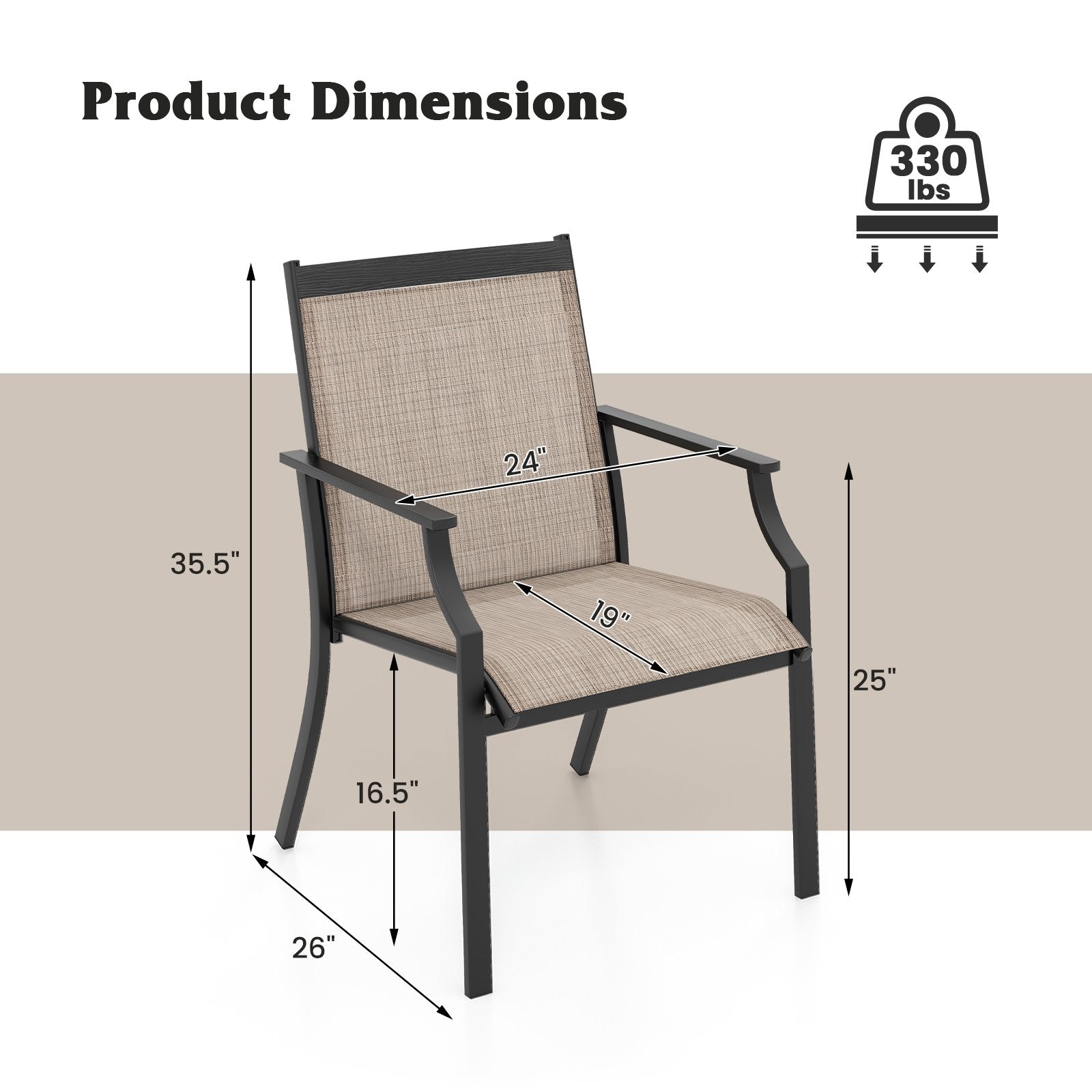 4 Piece Patio Dining Chairs Large Outdoor Chairs with Breathable Seat and Metal Frame, Coffee Patio Dining Chairs   at Gallery Canada