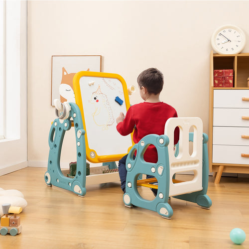 Kids Art Easel with Chair and 3-Level Adjustable Whiteboard, Multicolor