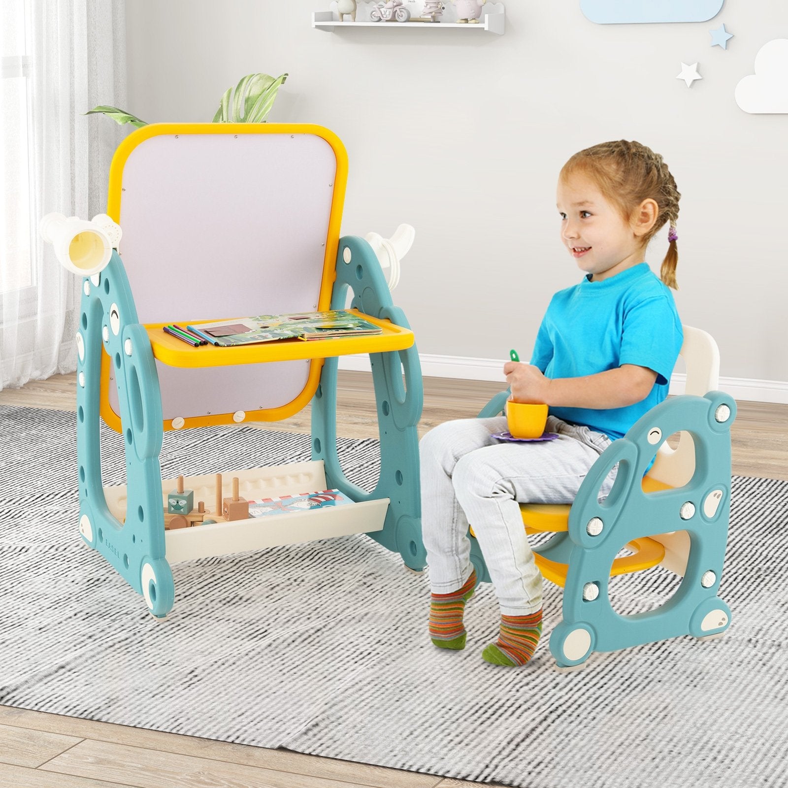 Kids Art Easel with Chair and 3-Level Adjustable Whiteboard, Multicolor Art Easels   at Gallery Canada