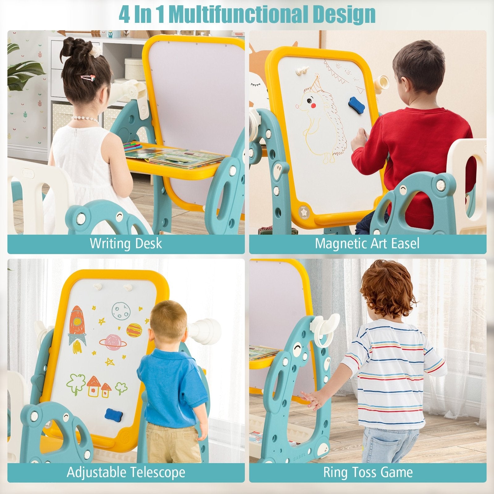 Kids Art Easel with Chair and 3-Level Adjustable Whiteboard, Multicolor Art Easels   at Gallery Canada