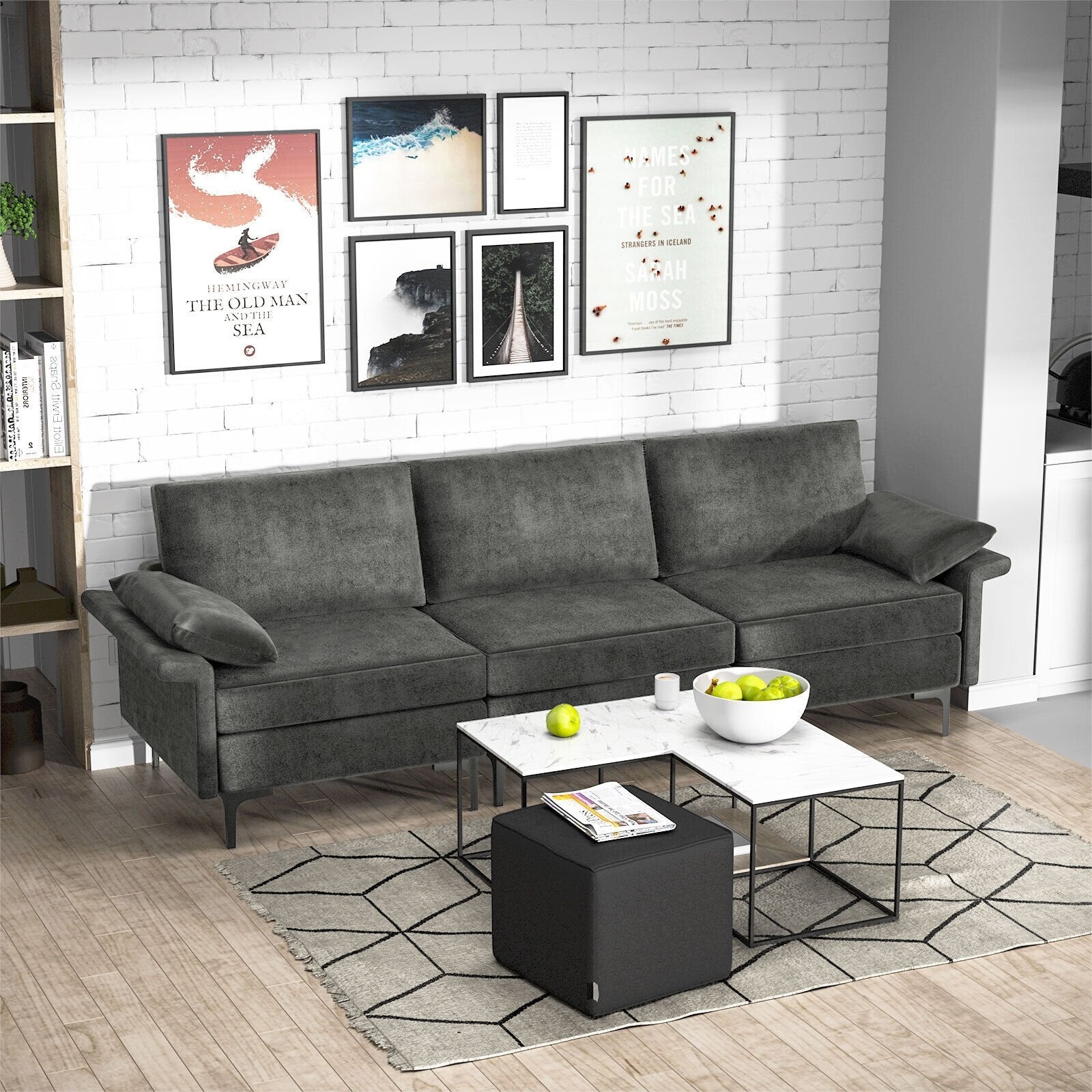 Large 3-Seat Sofa Sectional with Metal Legs for 3-4 people, Gray Sofas & Loveseats   at Gallery Canada