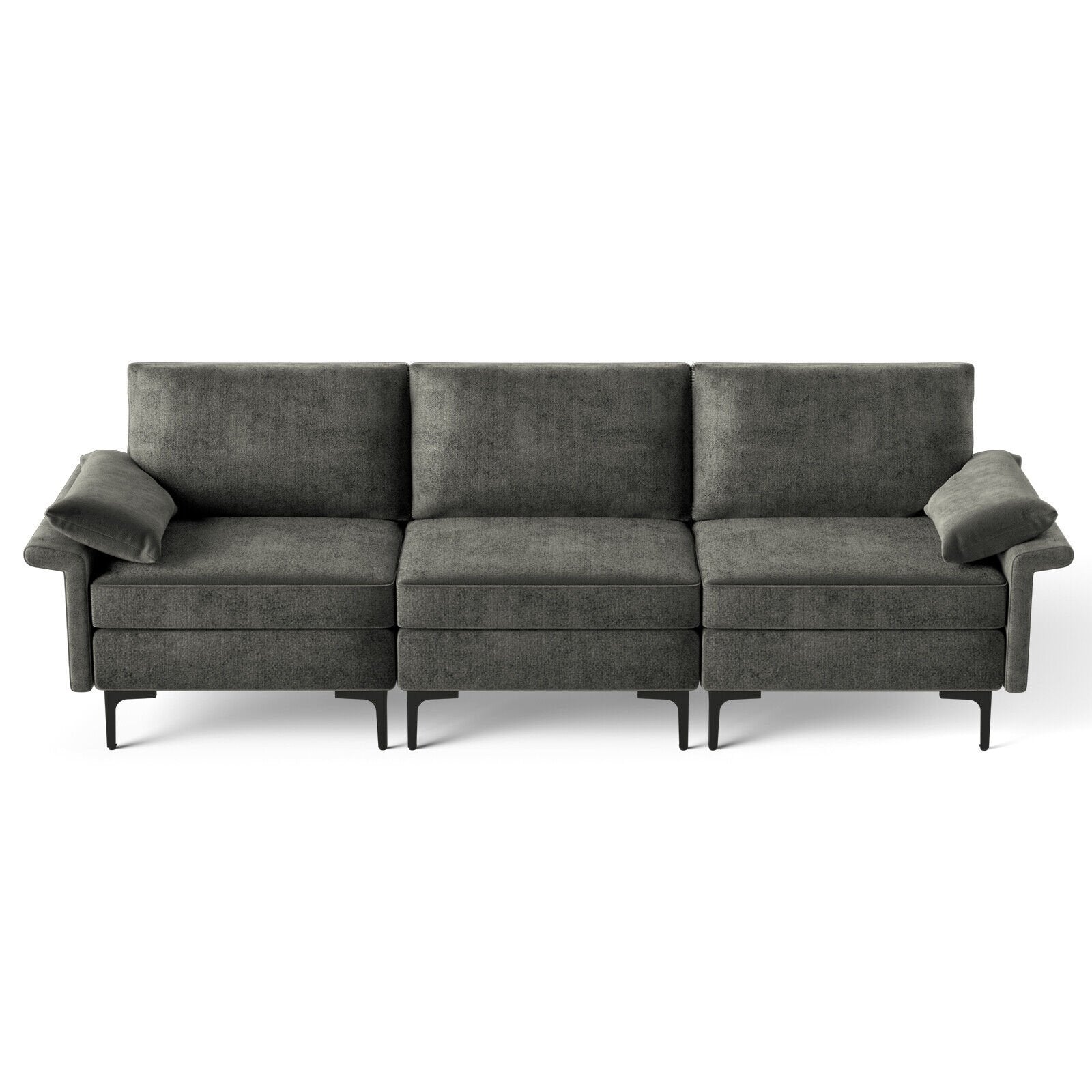 Large 3-Seat Sofa Sectional with Metal Legs for 3-4 people, Gray - Gallery Canada