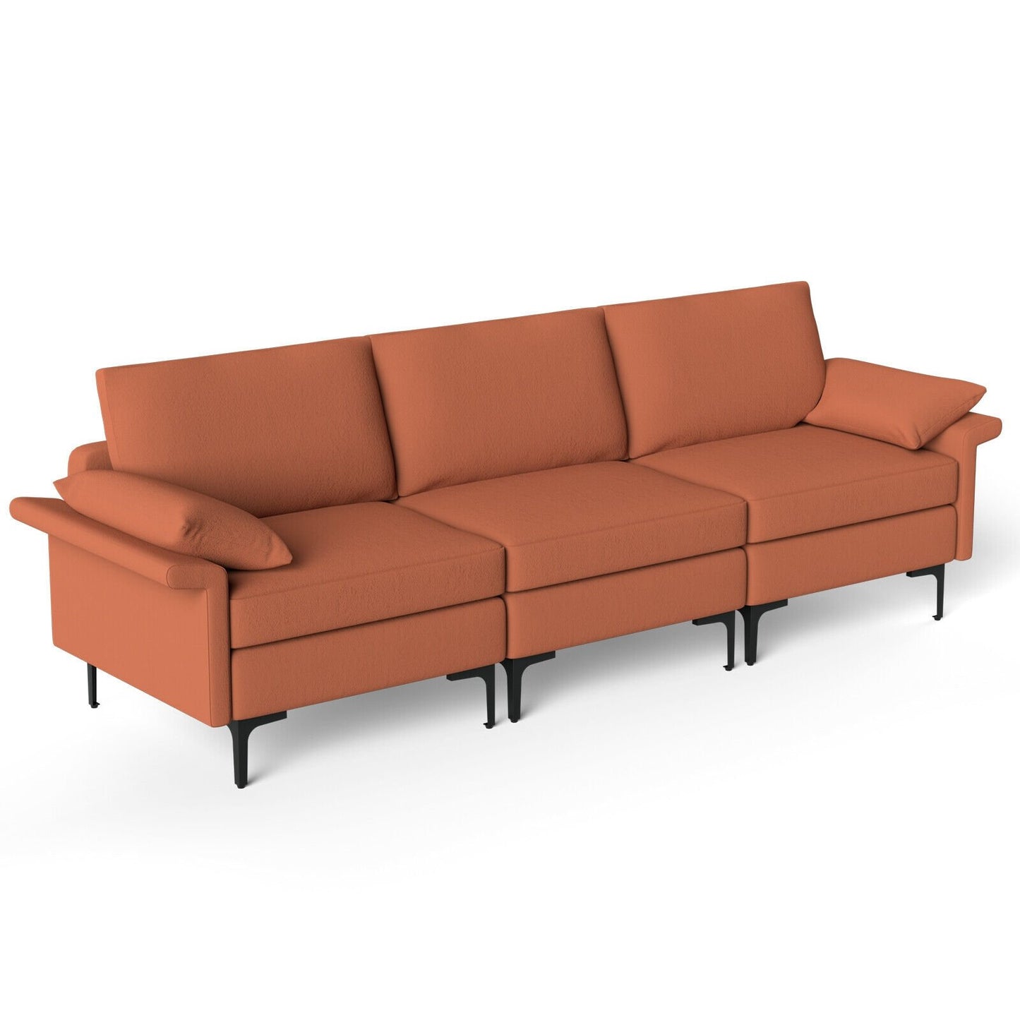 Large 3-Seat Sofa Sectional with Metal Legs for 3-4 people-Rust Red, Red Sofas & Loveseats   at Gallery Canada