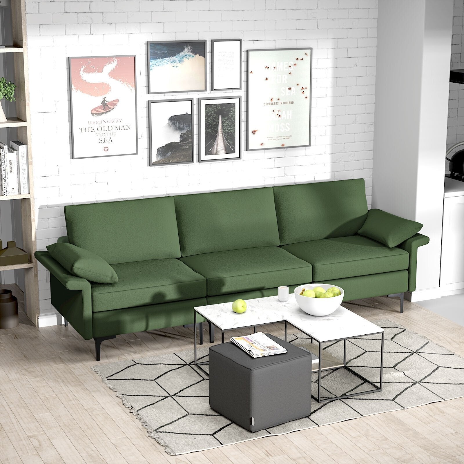 Large 3-Seat Sofa Sectional with Metal Legs for 3-4 people, Army Green Sofas & Loveseats   at Gallery Canada