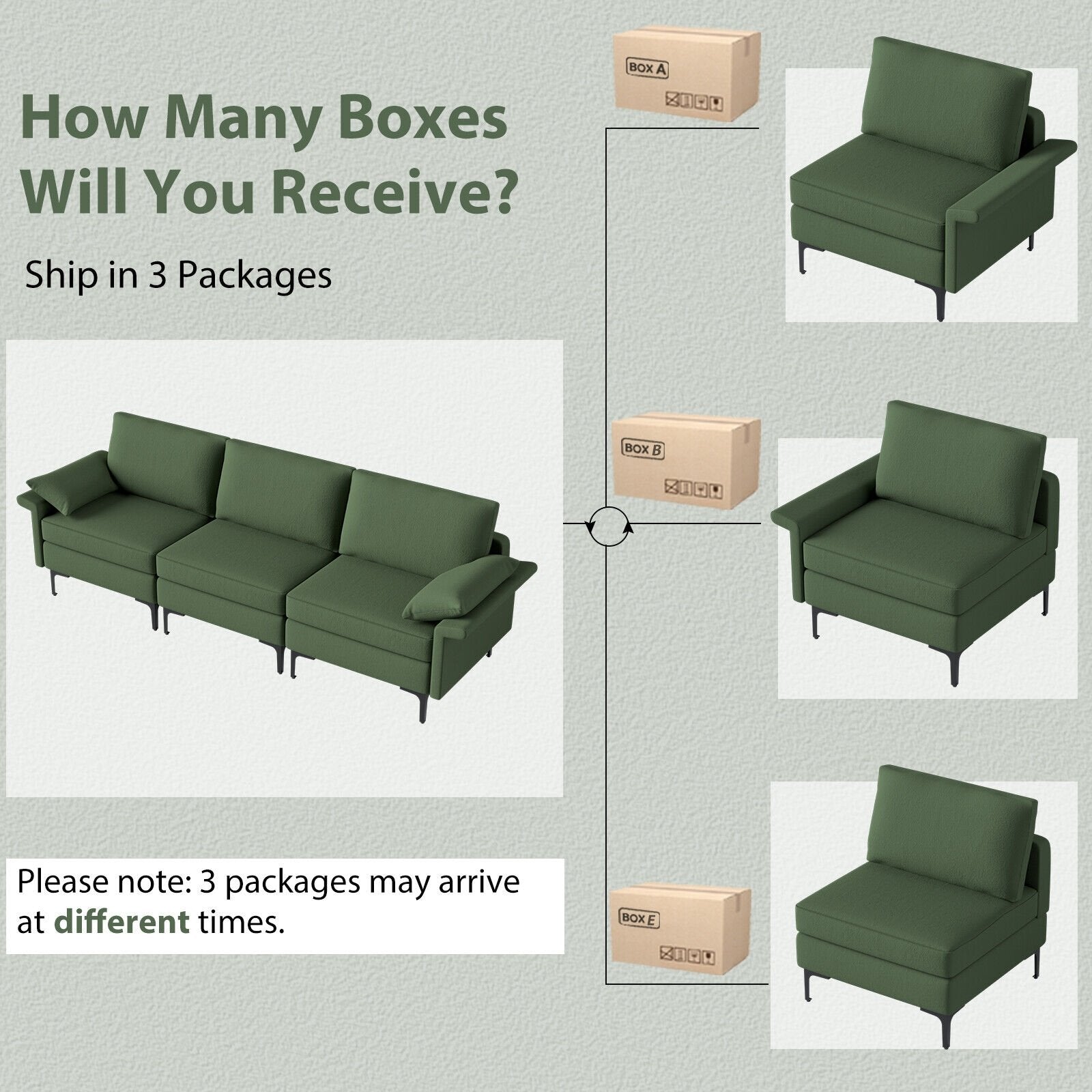 Large 3-Seat Sofa Sectional with Metal Legs for 3-4 people, Army Green Sofas & Loveseats   at Gallery Canada