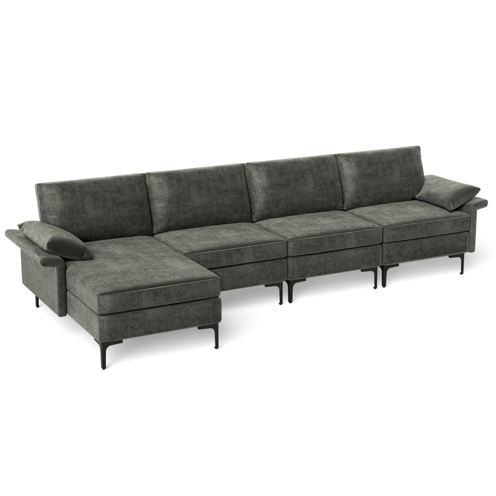 Extra Large L-shaped Sectional Sofa with Reversible Chaise and 2 USB Ports for 4-5 People, Gray Sofas & Loveseats   at Gallery Canada