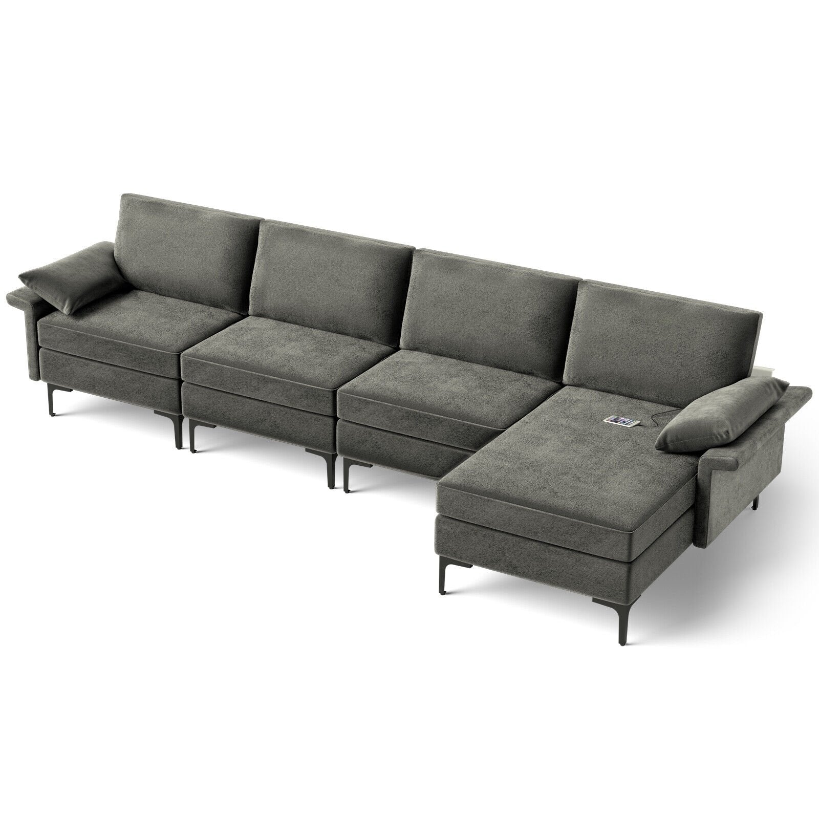 Extra Large L-shaped Sectional Sofa with Reversible Chaise and 2 USB Ports for 4-5 People, Gray Sofas & Loveseats   at Gallery Canada