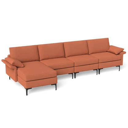 Extra Large L-shaped Sectional Sofa with Reversible Chaise and 2 USB Ports for 4-5 People-Rust Red, Red Sofas & Loveseats   at Gallery Canada