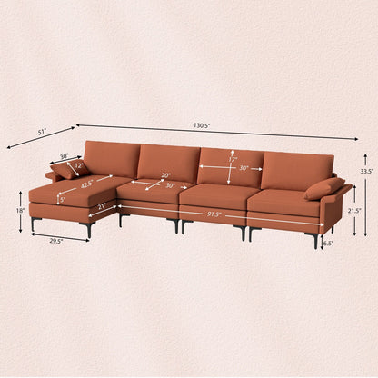 Extra Large L-shaped Sectional Sofa with Reversible Chaise and 2 USB Ports for 4-5 People-Rust Red, Red Sofas & Loveseats   at Gallery Canada