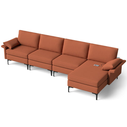 Extra Large L-shaped Sectional Sofa with Reversible Chaise and 2 USB Ports for 4-5 People-Rust Red, Red Sofas & Loveseats   at Gallery Canada