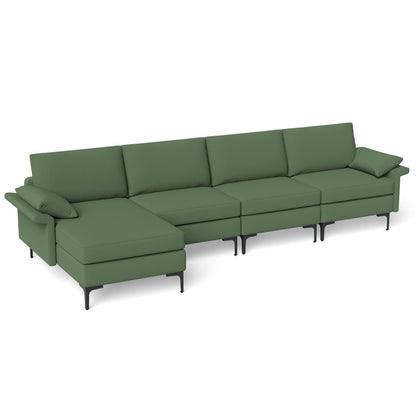 Extra Large L-shaped Sectional Sofa with Reversible Chaise and 2 USB Ports for 4-5 People, Army Green Sofas & Loveseats   at Gallery Canada