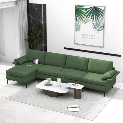 Extra Large L-shaped Sectional Sofa with Reversible Chaise and 2 USB Ports for 4-5 People, Army Green Sofas & Loveseats   at Gallery Canada