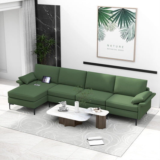 Extra Large L-shaped Sectional Sofa with Reversible Chaise and 2 USB Ports for 4-5 People, Army Green - Gallery Canada