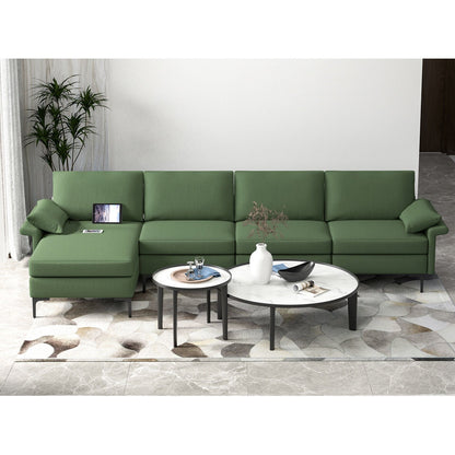 Extra Large L-shaped Sectional Sofa with Reversible Chaise and 2 USB Ports for 4-5 People, Army Green Sofas & Loveseats   at Gallery Canada