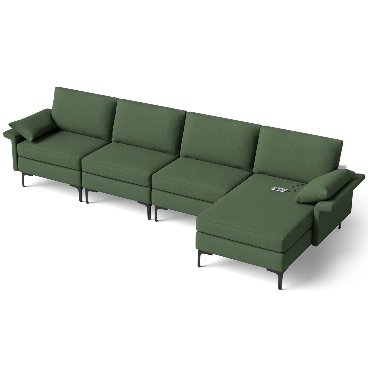 Extra Large L-shaped Sectional Sofa with Reversible Chaise and 2 USB Ports for 4-5 People, Army Green Sofas & Loveseats   at Gallery Canada