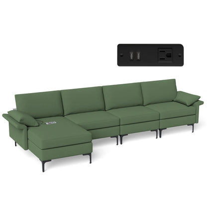 Extra Large L-shaped Sectional Sofa with Reversible Chaise and 2 USB Ports for 4-5 People, Army Green Sofas & Loveseats   at Gallery Canada