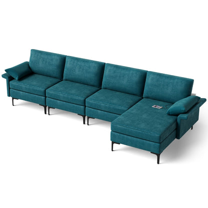 Extra Large L-shaped Sectional Sofa with Reversible Chaise and 2 USB Ports for 4-5 People, Turquoise Sofas & Loveseats   at Gallery Canada