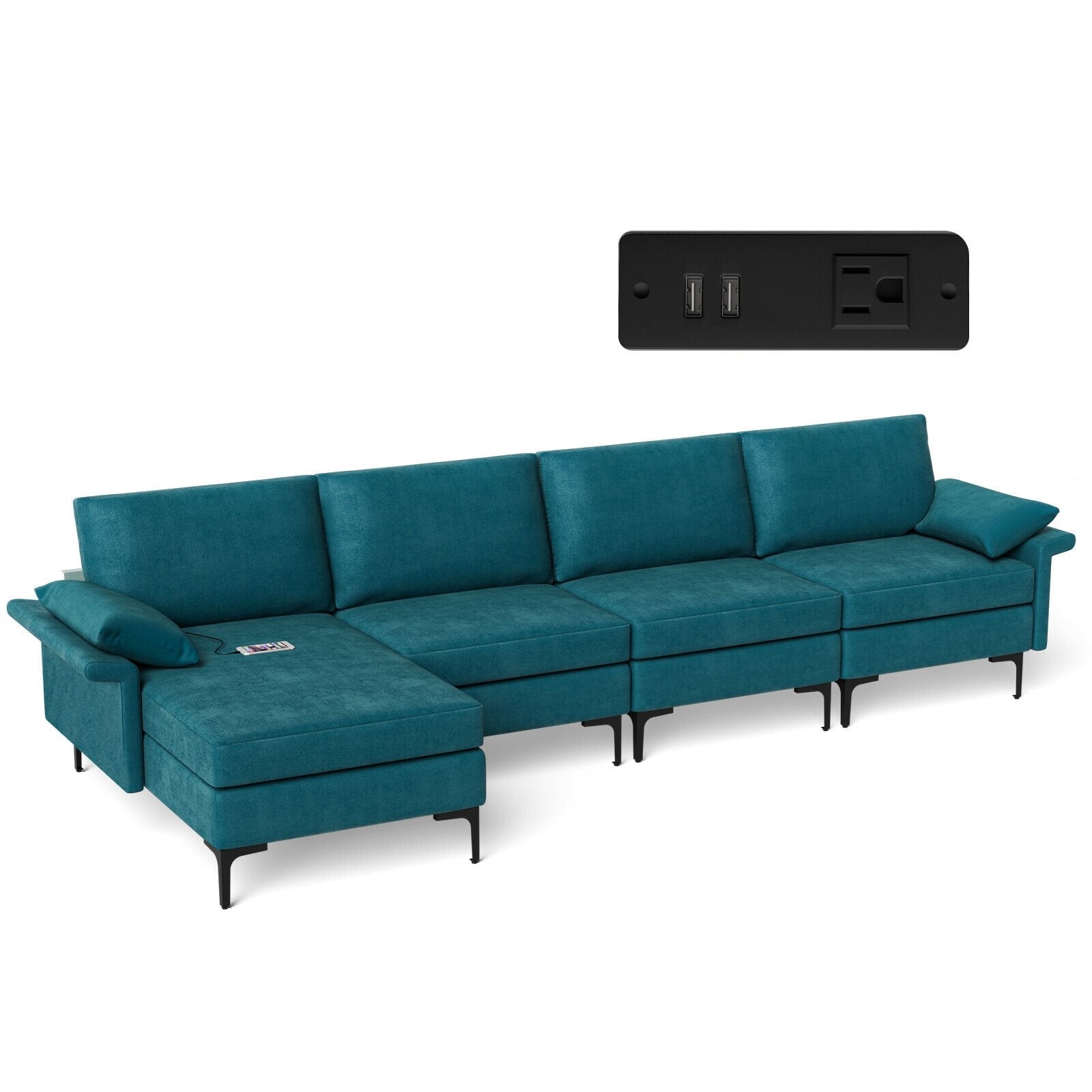 Extra Large L-shaped Sectional Sofa with Reversible Chaise and 2 USB Ports for 4-5 People, Turquoise Sofas & Loveseats   at Gallery Canada