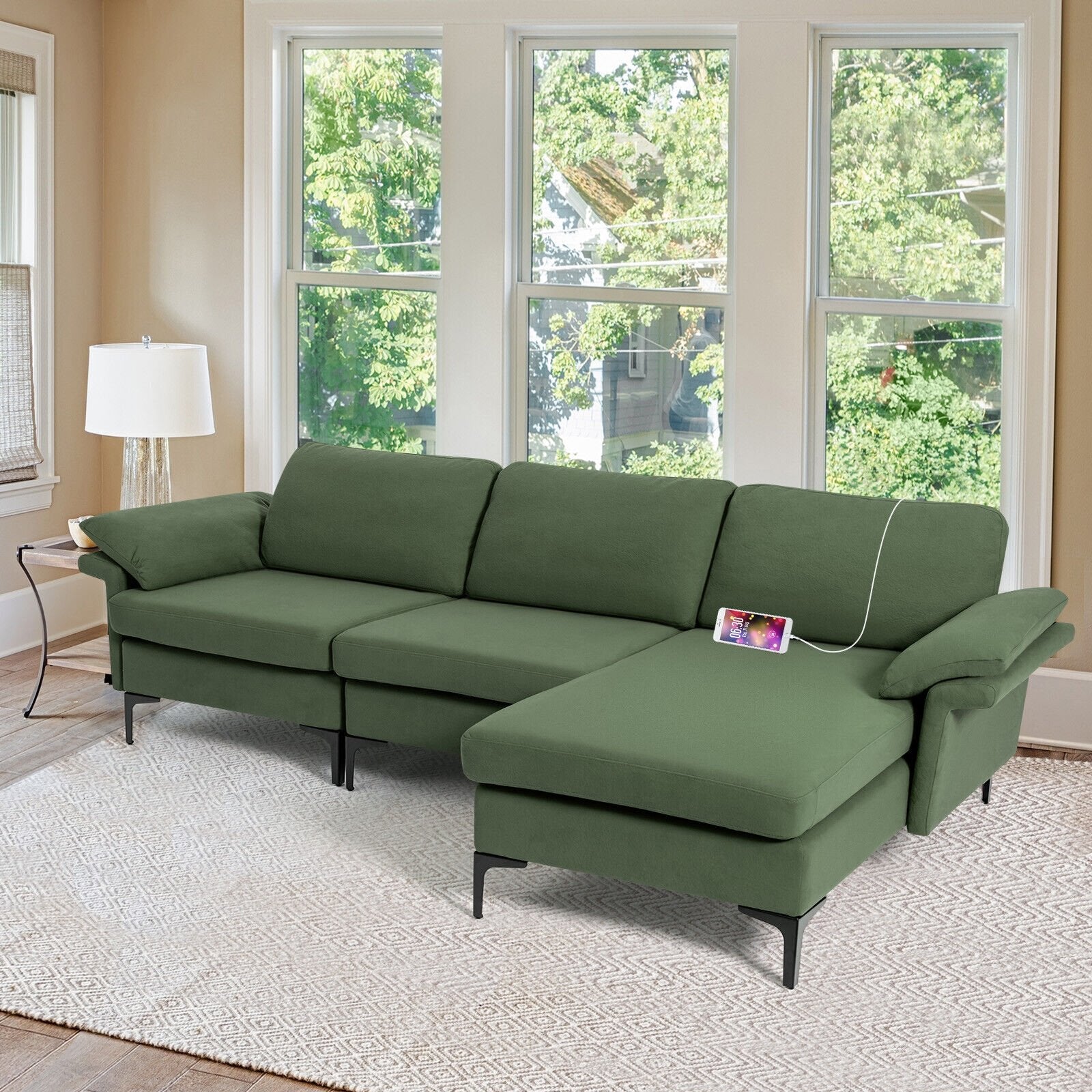 Extra Large Modular L-shaped Sectional Sofa with Reversible Chaise for 4-5 People, Army Green Sofas & Loveseats   at Gallery Canada