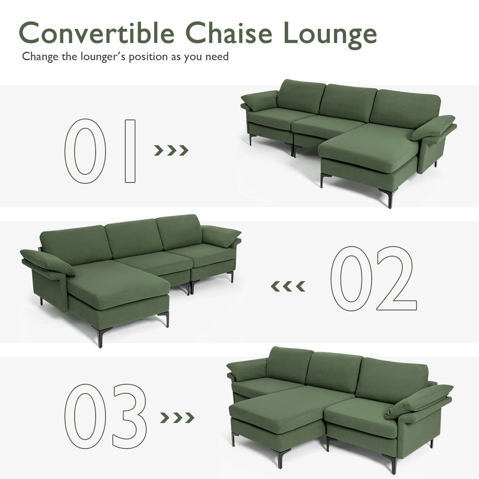 Extra Large Modular L-shaped Sectional Sofa with Reversible Chaise for 4-5 People, Army Green Sofas & Loveseats   at Gallery Canada