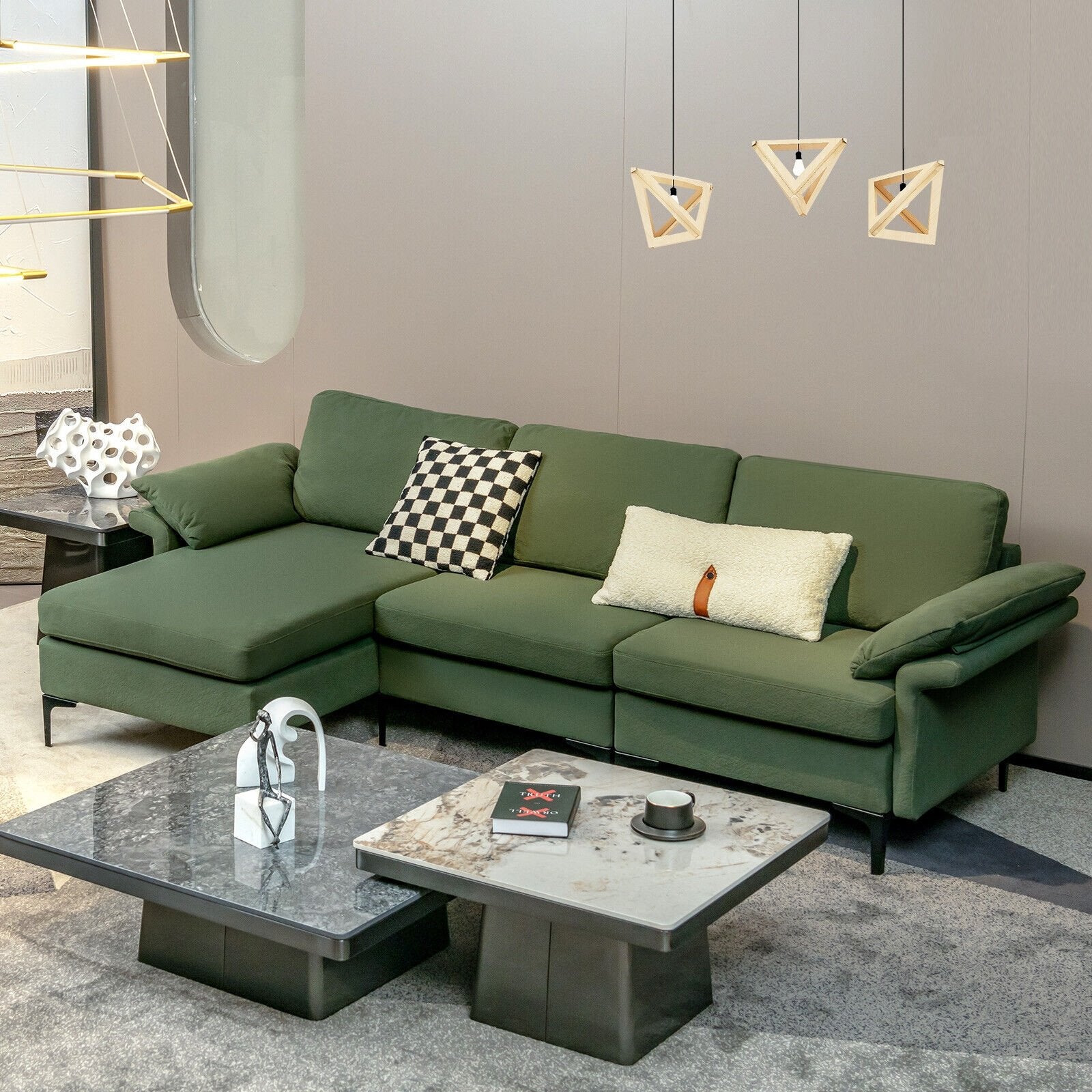 Extra Large Modular L-shaped Sectional Sofa with Reversible Chaise for 4-5 People, Army Green Sofas & Loveseats   at Gallery Canada