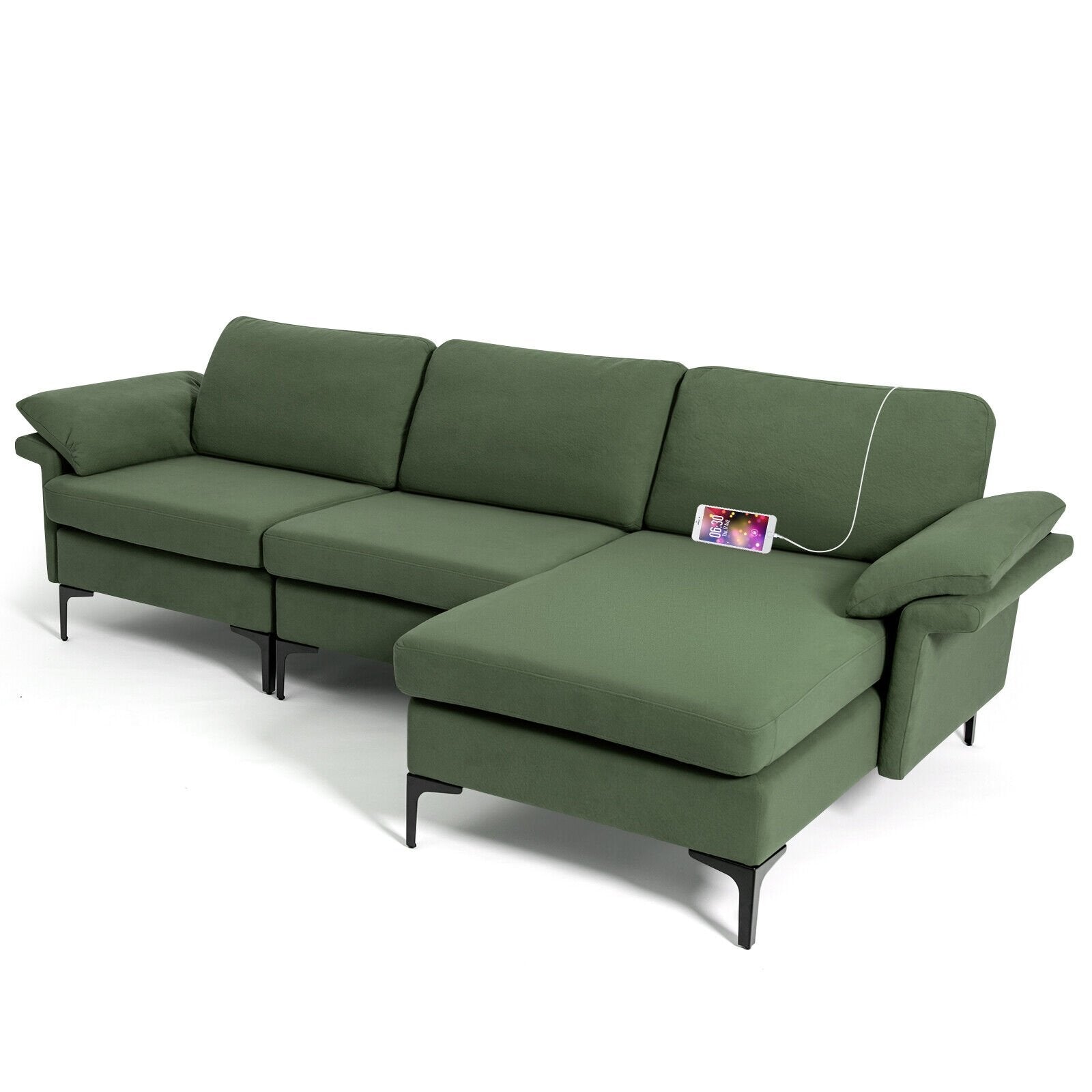 Extra Large Modular L-shaped Sectional Sofa with Reversible Chaise for 4-5 People, Army Green Sofas & Loveseats   at Gallery Canada