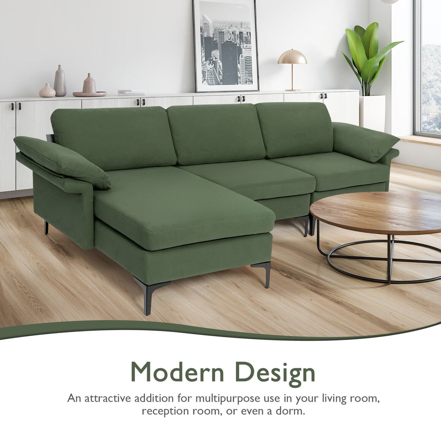 Extra Large Modular L-shaped Sectional Sofa with Reversible Chaise for 4-5 People, Army Green Sofas & Loveseats   at Gallery Canada