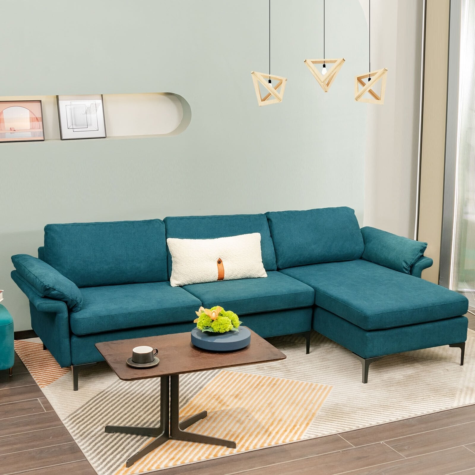 Extra Large Modular L-shaped Sectional Sofa with Reversible Chaise for 4-5 People, Peacock Blue Sofas & Loveseats   at Gallery Canada