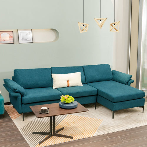 Extra Large Modular L-shaped Sectional Sofa with Reversible Chaise for 4-5 People, Peacock Blue