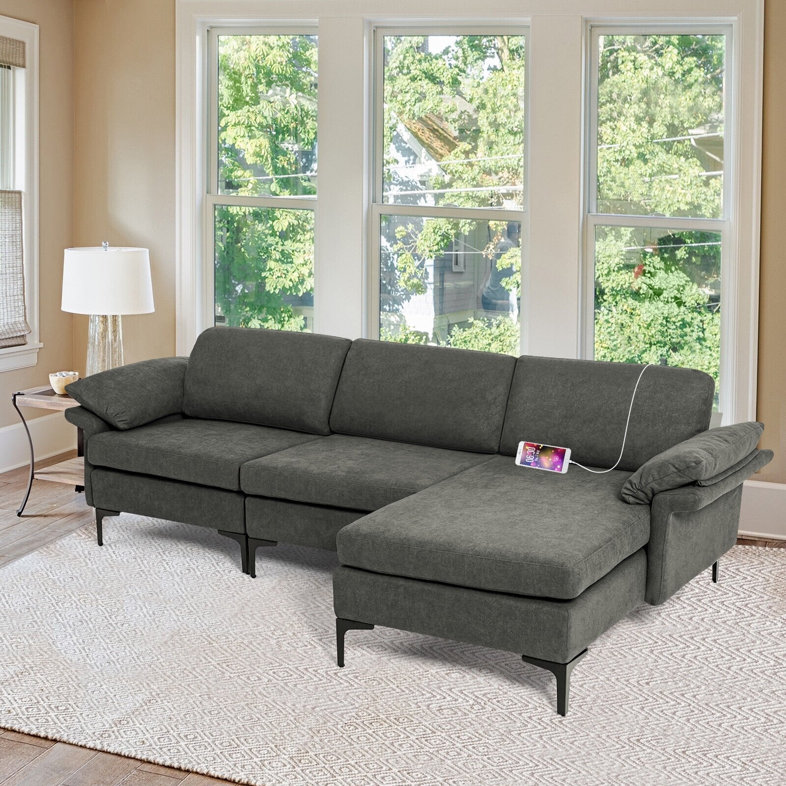 Extra Large Modular L-shaped Sectional Sofa with Reversible Chaise for 4-5 People, Gray Sofas & Loveseats   at Gallery Canada