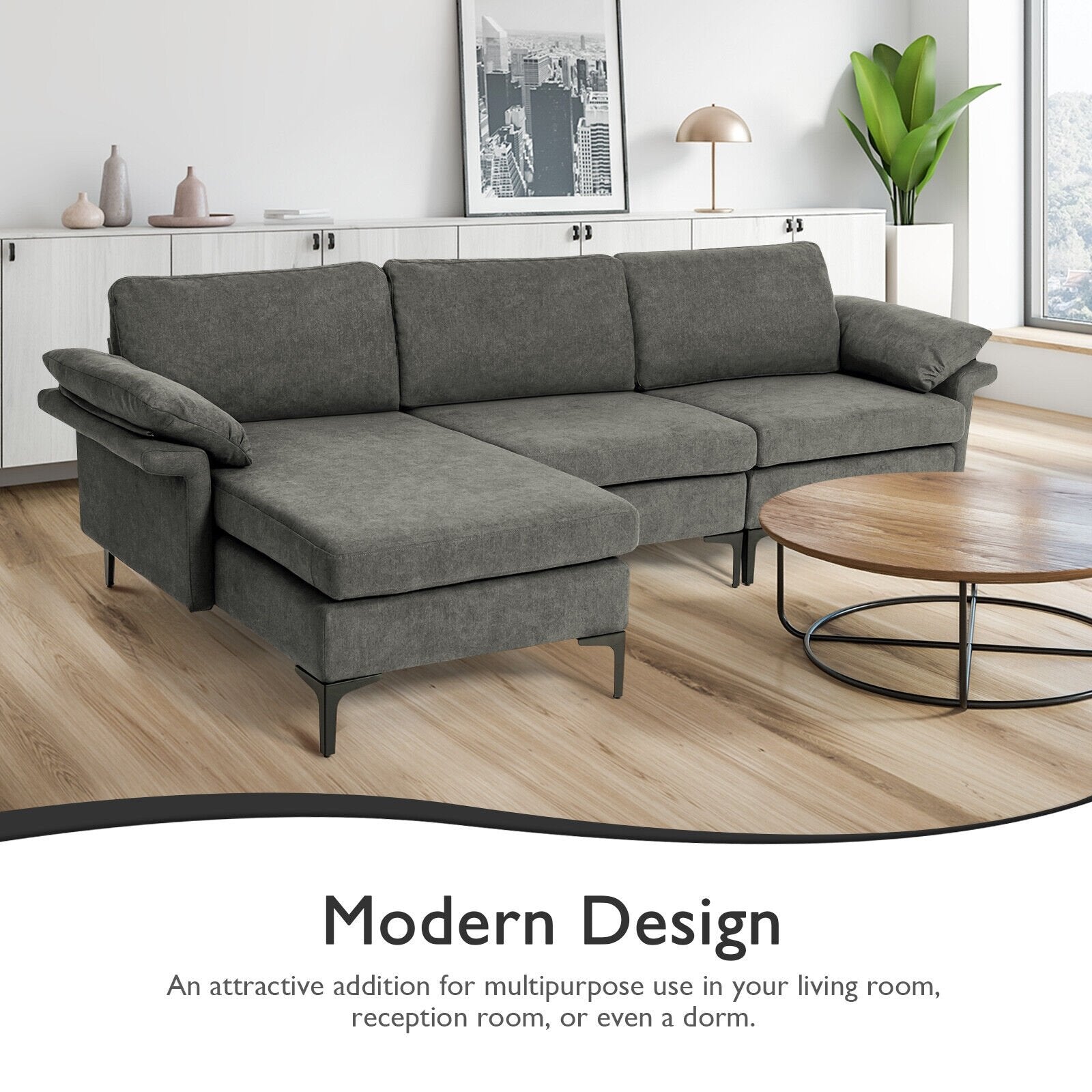 Extra Large Modular L-shaped Sectional Sofa with Reversible Chaise for 4-5 People, Gray Sofas & Loveseats   at Gallery Canada