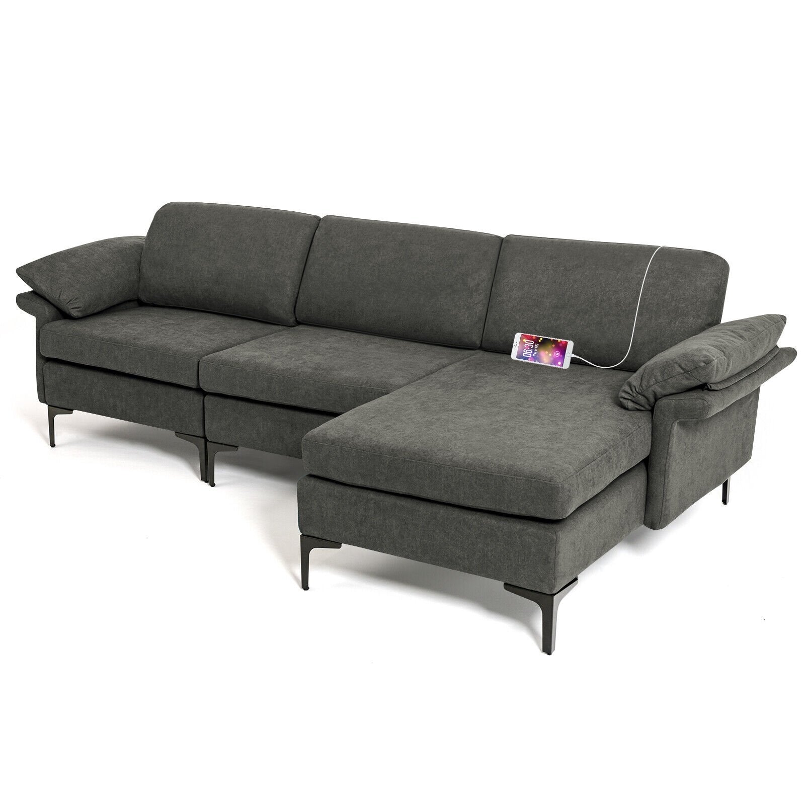 Extra Large Modular L-shaped Sectional Sofa with Reversible Chaise for 4-5 People, Gray Sofas & Loveseats   at Gallery Canada