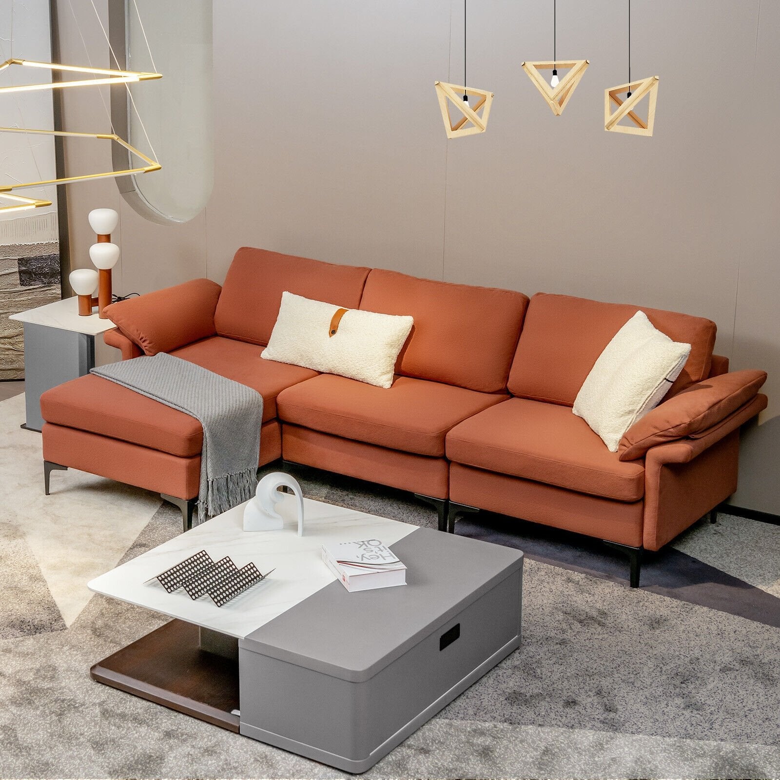 Extra Large Modular L-shaped Sectional Sofa with Reversible Chaise for 4-5 People-Rust Red, Red Sofas & Loveseats   at Gallery Canada