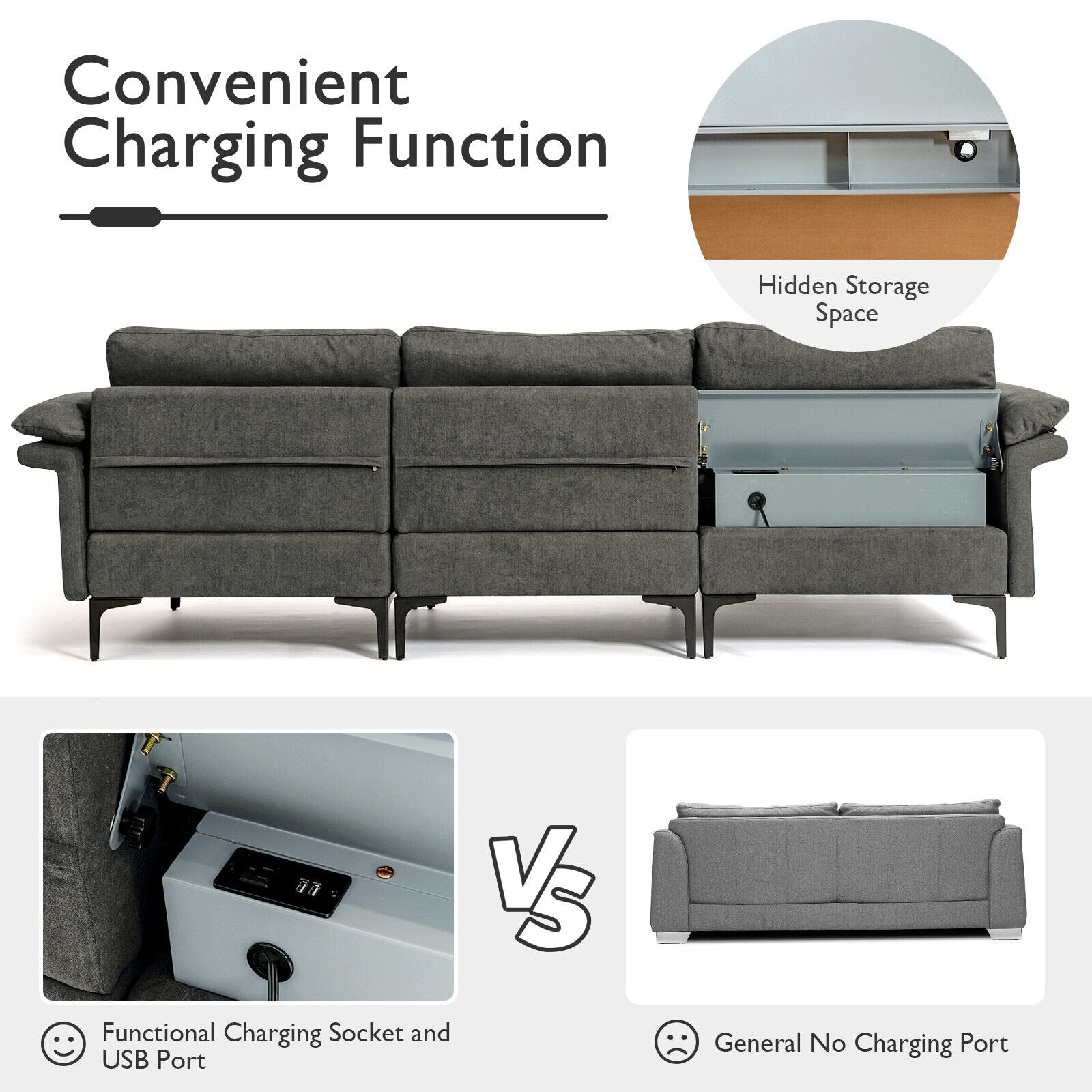 Extra Large Modular L-shaped Sectional Sofa with Reversible Chaise for 4-5 People, Gray Sofas & Loveseats   at Gallery Canada